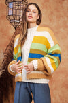 Isla Contrast Striped Open Front Lantern Sleeve Cardigan