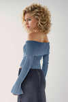 Skyler Ribbed Off-Shoulder Zip Up Long Sleeve Cardigan