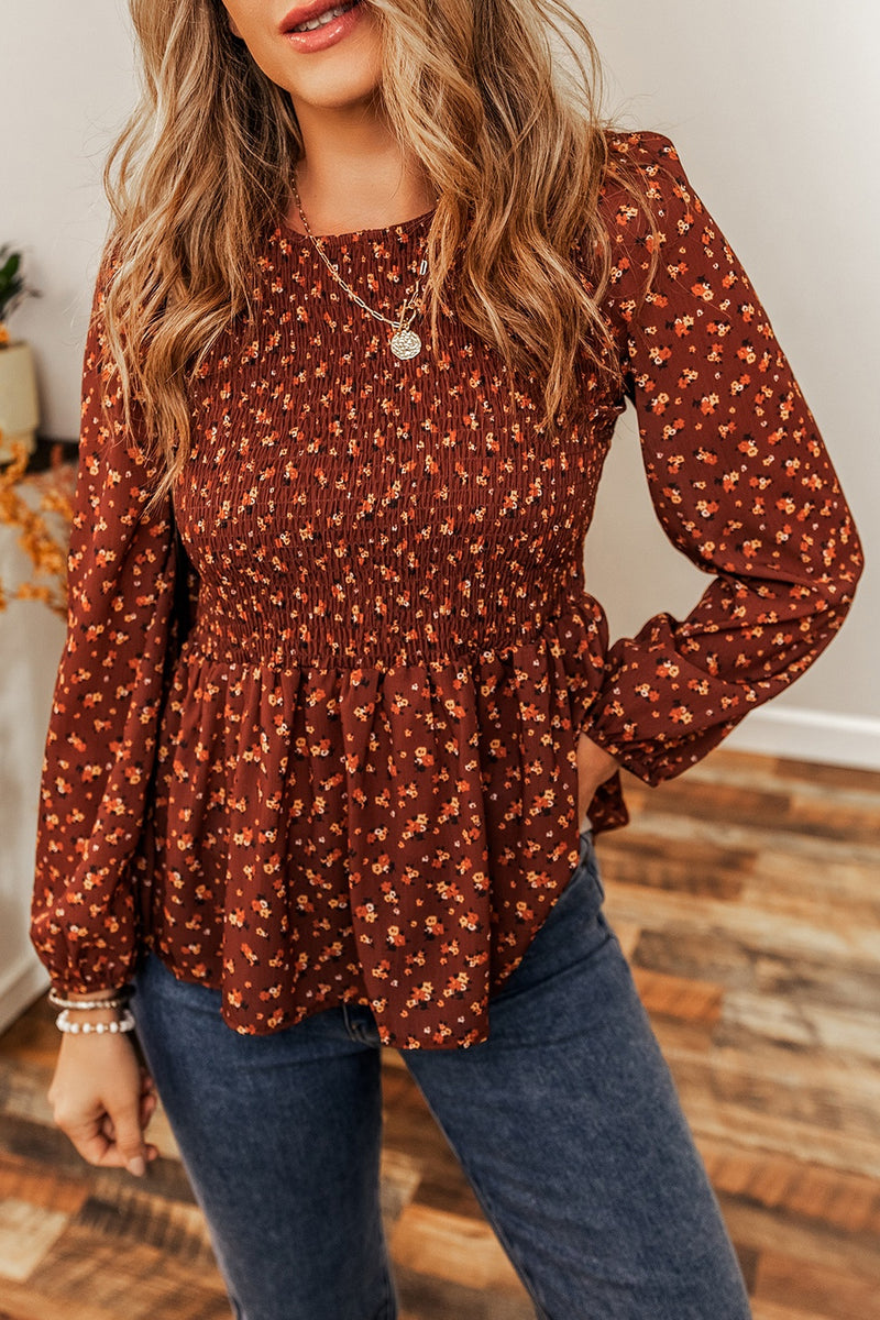 Kinsley Floral Smocked Ruffle Hem Long Sleeve Blouse