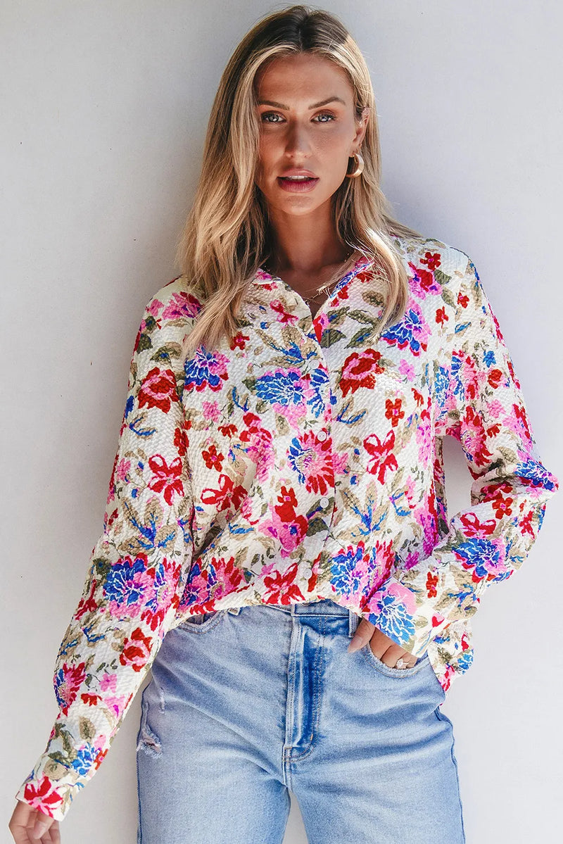 Sylvia Floral Collared Neck Long Sleeve Shirt