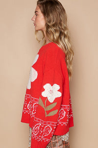 Jianna Flower Lace Patch Long Sleeve Sweater