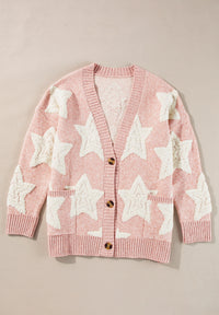 Anastasia Sherpa Star V-Neck Cardigan with Pockets