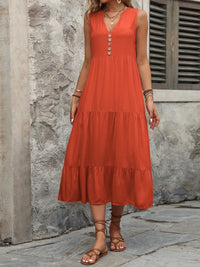 Dani Decorative Button Notched Sleeveless Dress