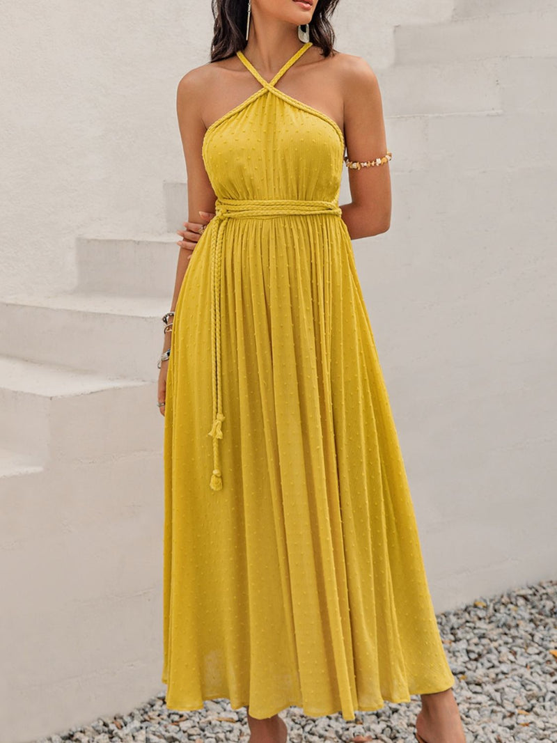 Hadassah Swiss Dot Backless Sleeveless Maxi Dress