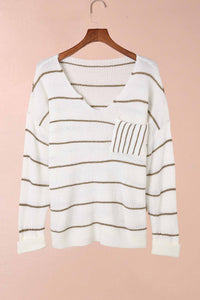 Ada Striped V-Neck Drop Shoulder Sweater