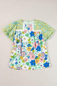 Ensley Printed Round Neck Puff Sleeve Blouse