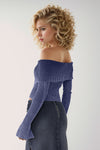 Skyler Ribbed Off-Shoulder Zip Up Long Sleeve Cardigan