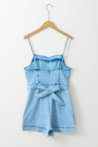 India Tied Spaghetti Strap Denim Romper