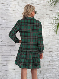 Rhea Ruffle Hem Plaid Button Down Long Sleeve Dress