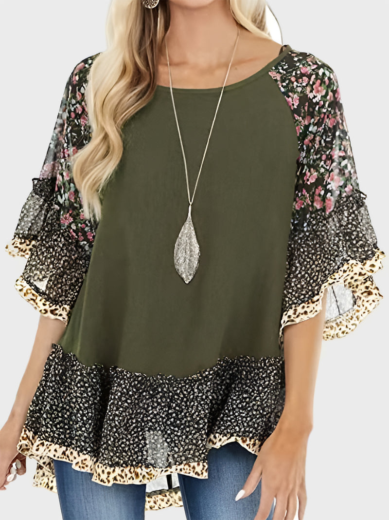 Rosalie Frill Printed Round Neck Half Sleeve Blouse