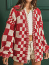 Avery Checkered Open Front Long Sleeve Cardigan