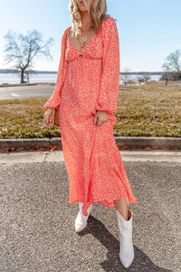 Alessandra Printed V-Neck Long Sleeve Midi Dress