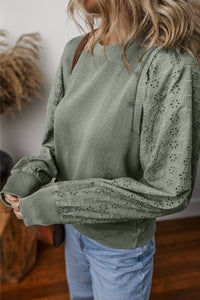 Sadie Eyelet Round Neck Long Sleeve Sweatshirt