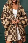 Avery Checkered Open Front Long Sleeve Cardigan