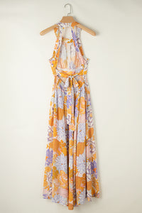 Rowyn Tied Printed Grecian Sleeveless Maxi Dress