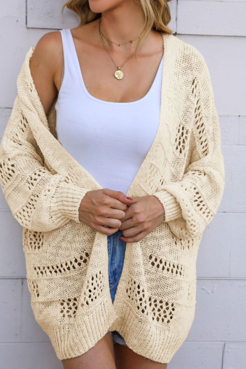 Maeve Openwork Open Front Long Sleeve Cardigan