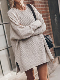 Rylee Round Neck Long Sleeve Slit Sweater