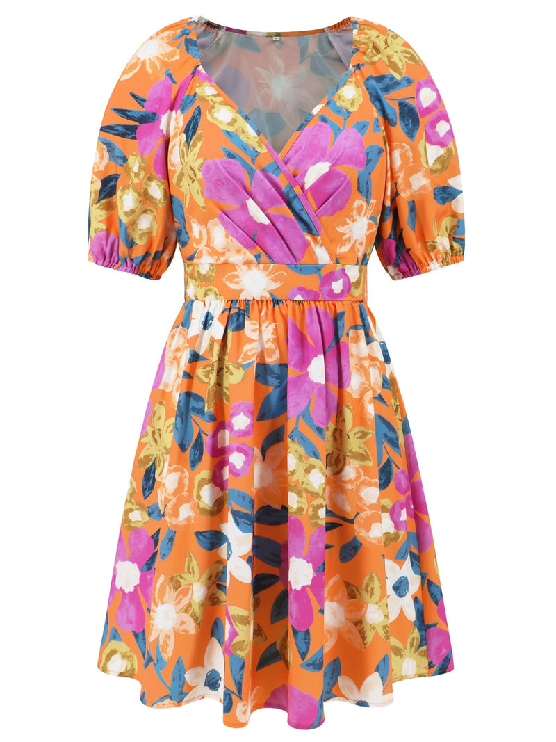 Hayley Printed Surplice Short Sleeve Dress