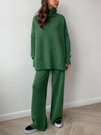 Reese Slit Turtleneck Long Sleeve Top and Pants Sweater Set