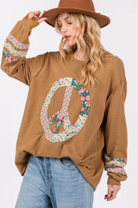 Elowyn Peace Applique Patch Long Sleeve Top