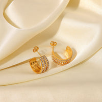 Bria Stainless Steel Inlaid Zircon C-Hoop Earrings