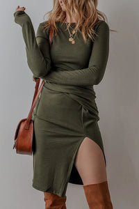 Blakely Slit Round Neck Long Sleeve Mini Dress