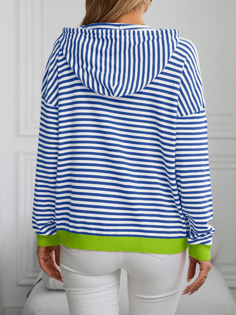 Lena Striped Long Sleeve Hooded Knit Top