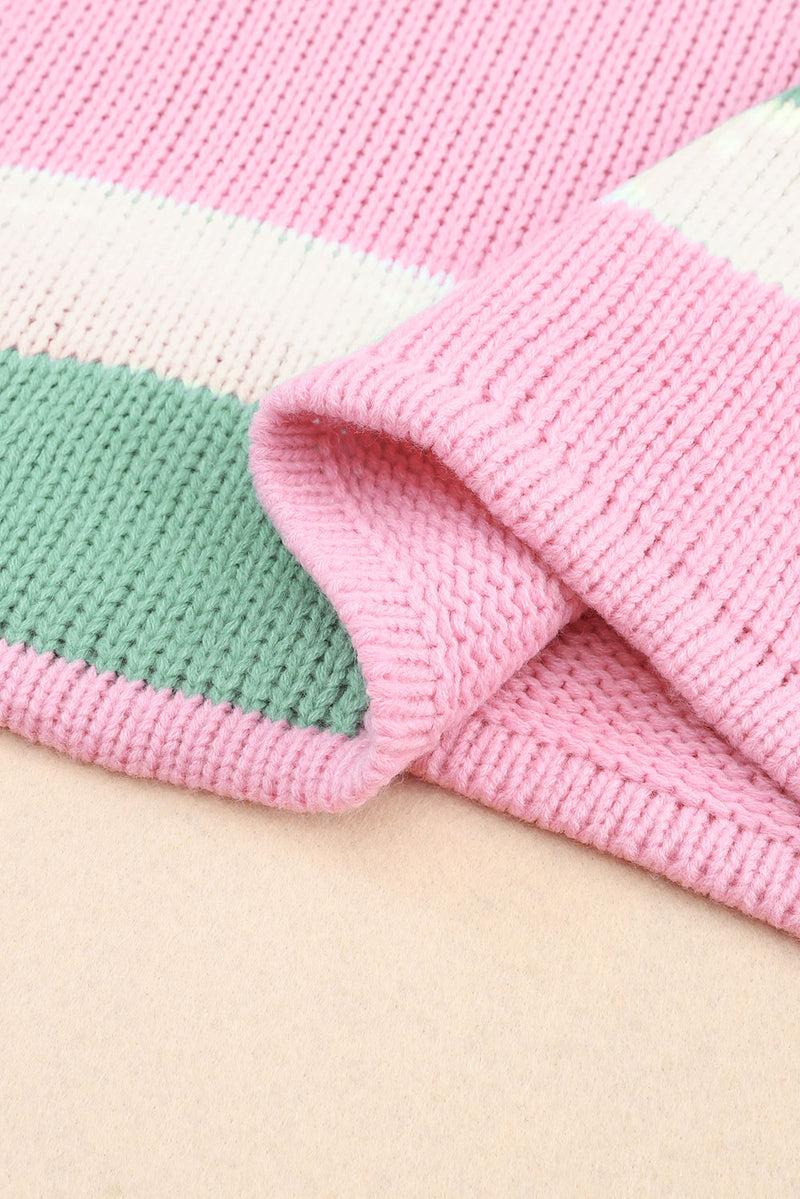 Nova Color Block Round Neck Drop Shoulder Sweater