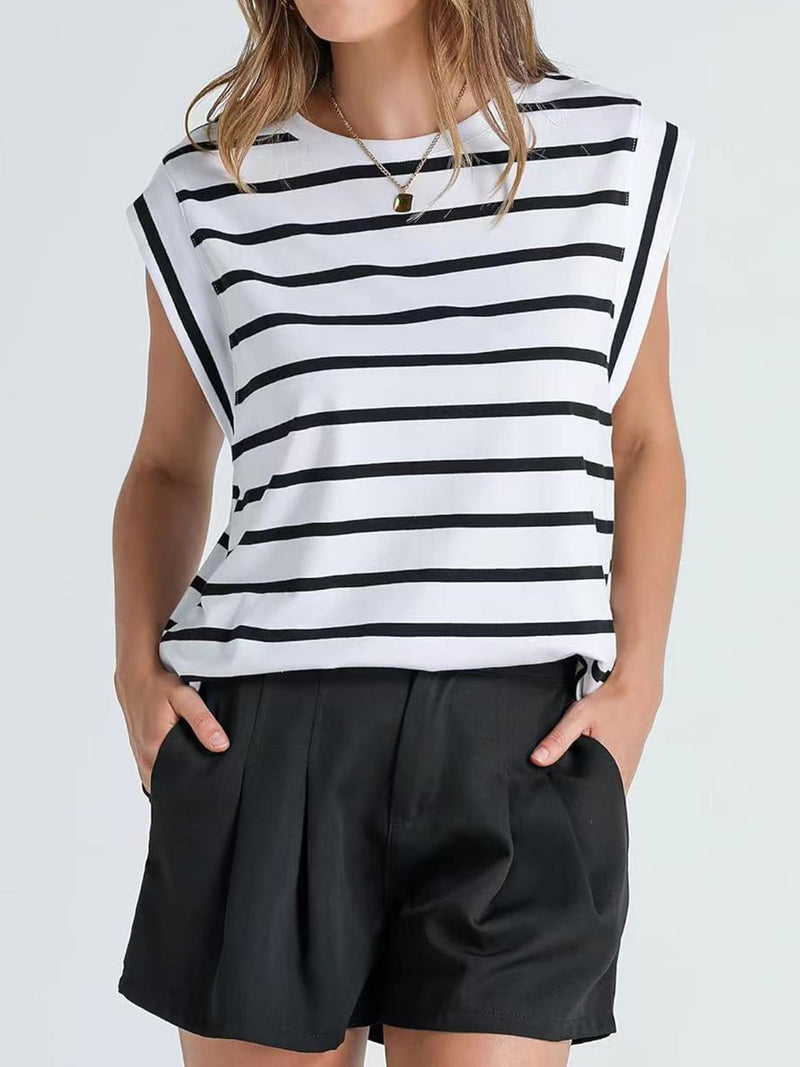 Melissa Striped Round Neck Cap Sleeve T-Shirt