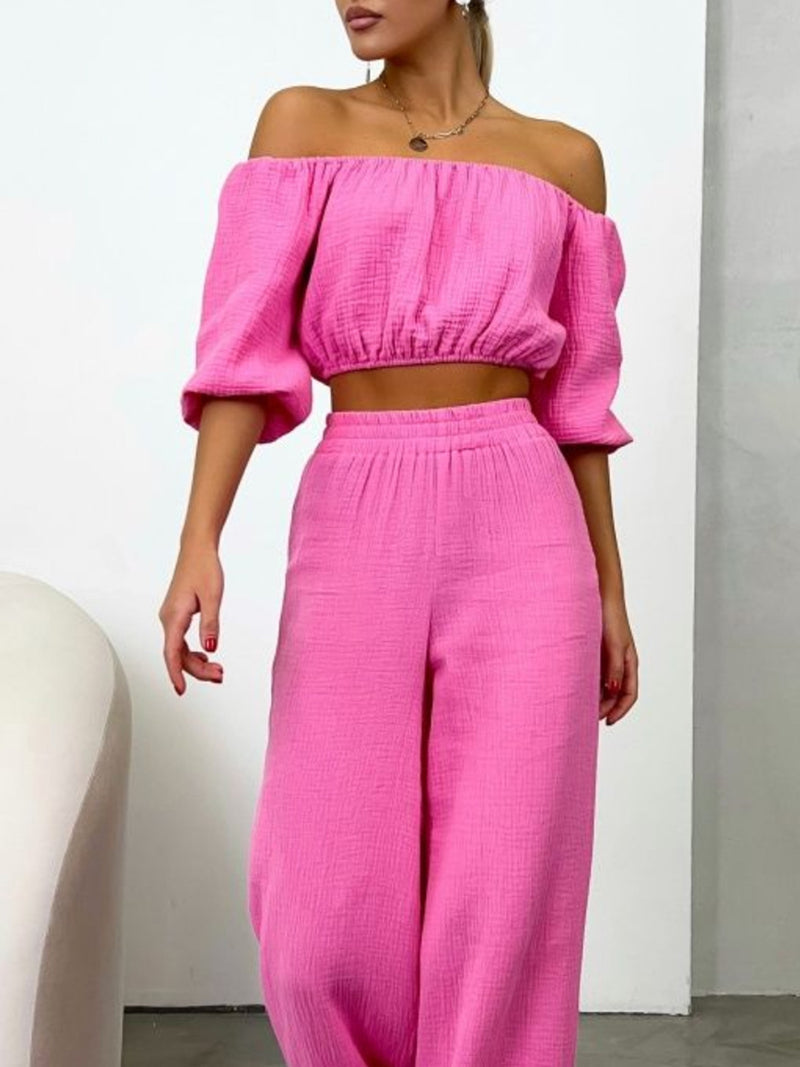 Kamiyah Off Shoulder Long Sleeve Top and Pants Set