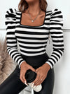 Edith Striped Square Neck Puff Sleeve T-Shirt