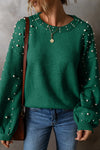 Blake Pearl Detail Round Neck Long Sleeve Sweater