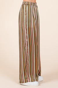 Savanna Striped Satin Elastic Waist Wide Leg Pants