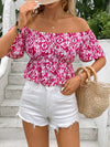 Vada Peplum Printed Off-Shoulder Short Sleeve Blouse