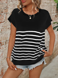 Elaina Striped Round Neck Short Sleeve Knit Top