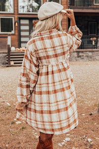 Meilani Plaid Collared Neck Long Sleeve Mini Shirt Dress