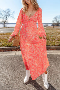 Alessandra Printed V-Neck Long Sleeve Midi Dress