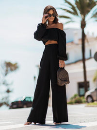 Kamiyah Off Shoulder Long Sleeve Top and Pants Set