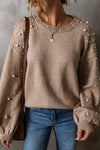 Blake Pearl Detail Round Neck Long Sleeve Sweater