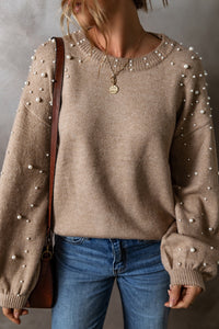 Blake Pearl Detail Round Neck Long Sleeve Sweater