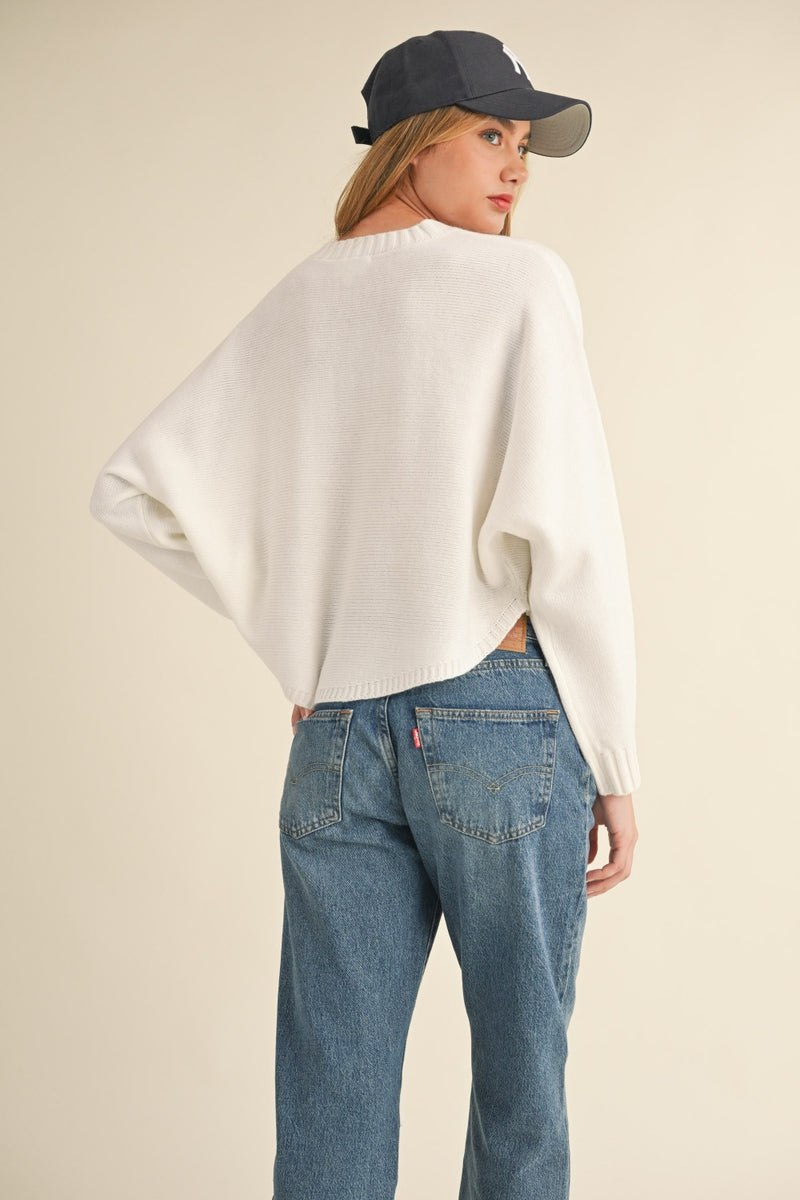 Haisley Round Neck Dolman Sleeve Cropped Sweater