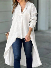 Sara High-Low Collared Neck Long Sleeve Shirt