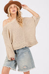 Noor Distressed Asymmetrical Open Stitch Sweater