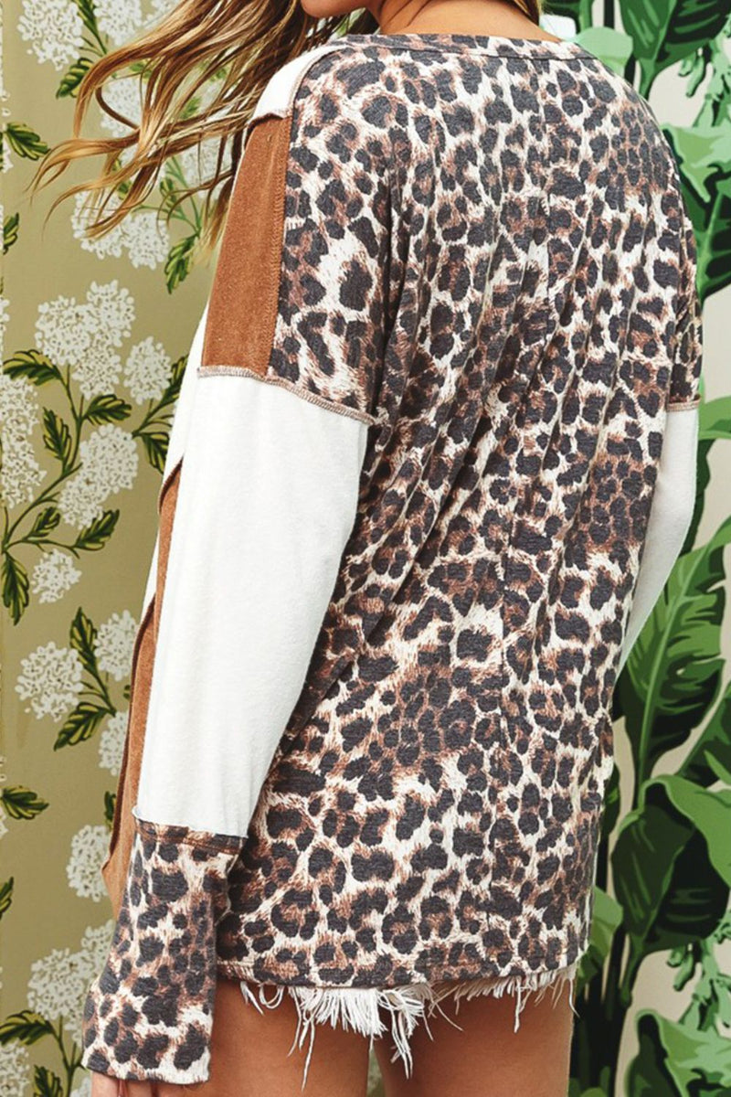 Eloise Leopard V-Neck Dropped Shoulder Blouse