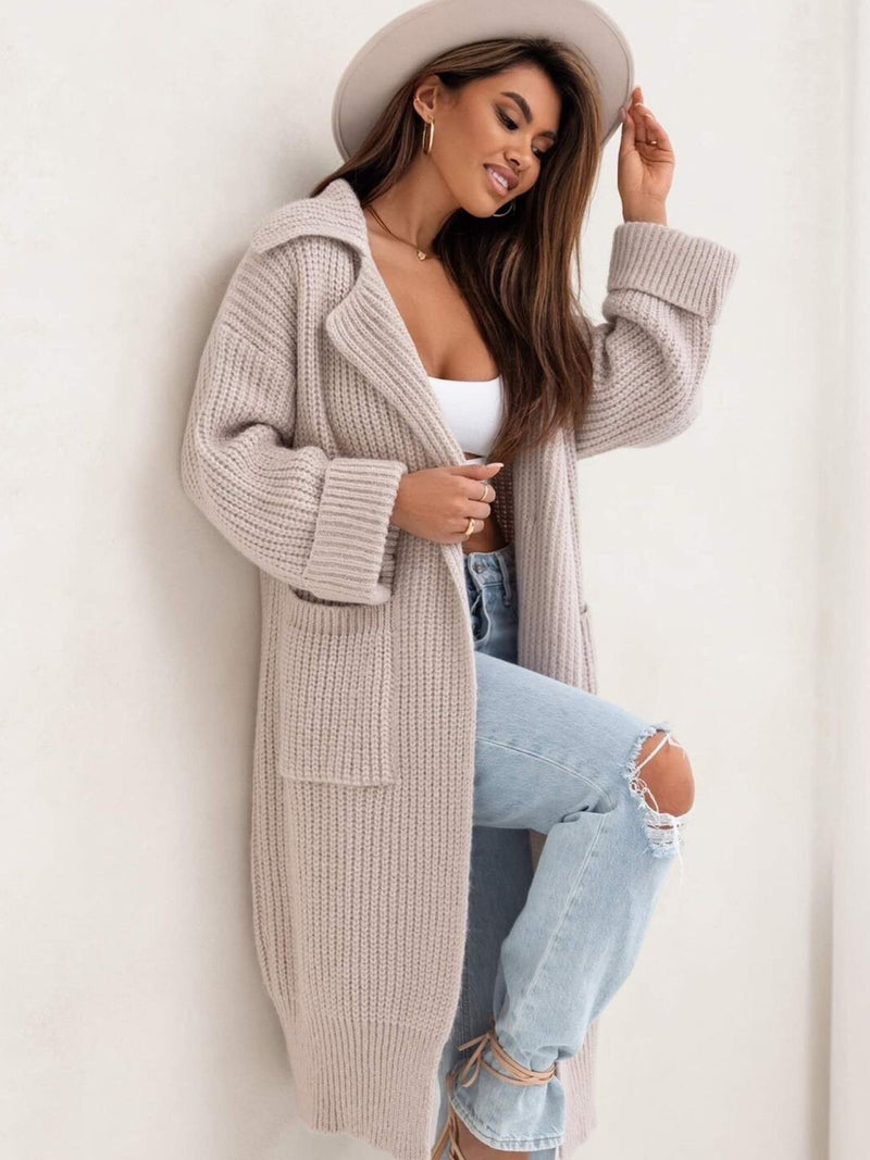 Arya Pocketed Collared Neck Dropped Shoulder Cardigan