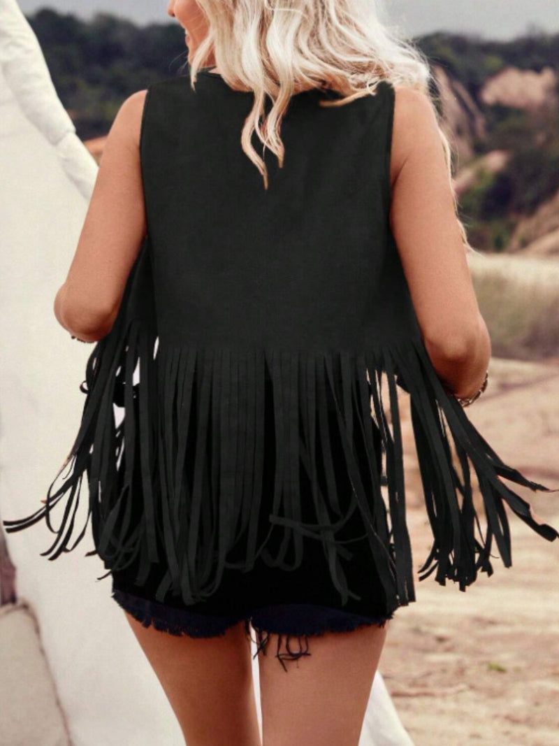 Sylvie Fringe Studded Open Front Vest Coat