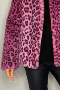 Nyomi Leopard Furry Collared Neck Long Sleeve Coat