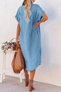 Savanna Slit Button Up Short Sleeve Imitation Denim Dress