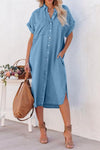 Savanna Slit Button Up Short Sleeve Imitation Denim Dress