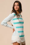 Kayleigh Contrast Striped Asymmetrical Hem Knit Top